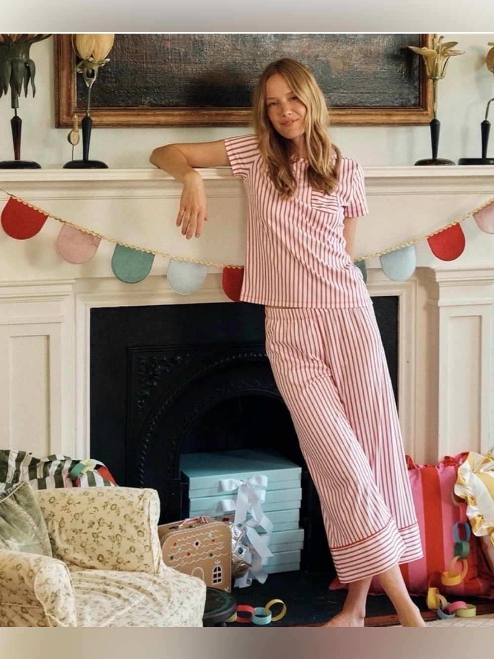 LAKE Pajamas x Meri Meri Pima Cotton Red Stripe Pajama Set Size M